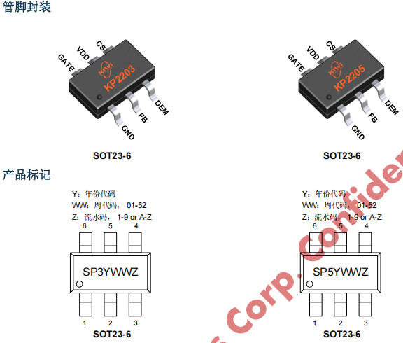 KP2203LGA/KP2205LGA芯片功能描述,內置65k/100kHz開關頻率振蕩器